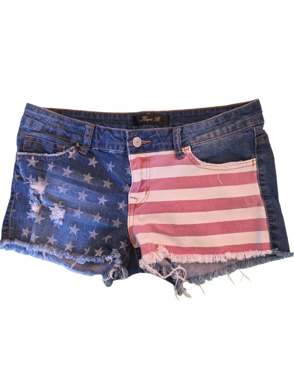 American Flag Cutoff Jean Shorts  Distressed Denim Cotton with Stretch M